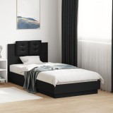 VidaXL Cadru de pat cu tăblie, negru, 75x190 cm, lemn prelucrat