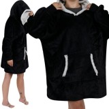 Hanorac patura XXL negru, oversized, cu gluga si buzunar Ruhhy