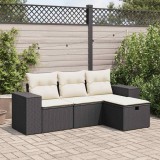 vidaXL Set mobilier de grădină cu perne, 4 piese, negru, poliratan 3325652
