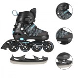 Role Reglabile 2in1 Nils Extreme NH11912A, Negru/Albastru, FitLine Training, Marimi S(31-34), M(35-38), L(39-42), Roti PU, Rulmenti ABEC 9