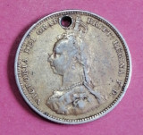 Monedă argint 1 shilling 1887 deteriorată, Europa