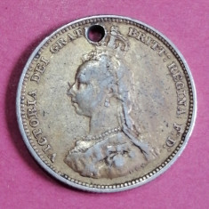 Monedă argint 1 shilling 1887 deteriorată