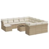 Set canapele de gradina, 13 piese, cu perne, bej, poliratan