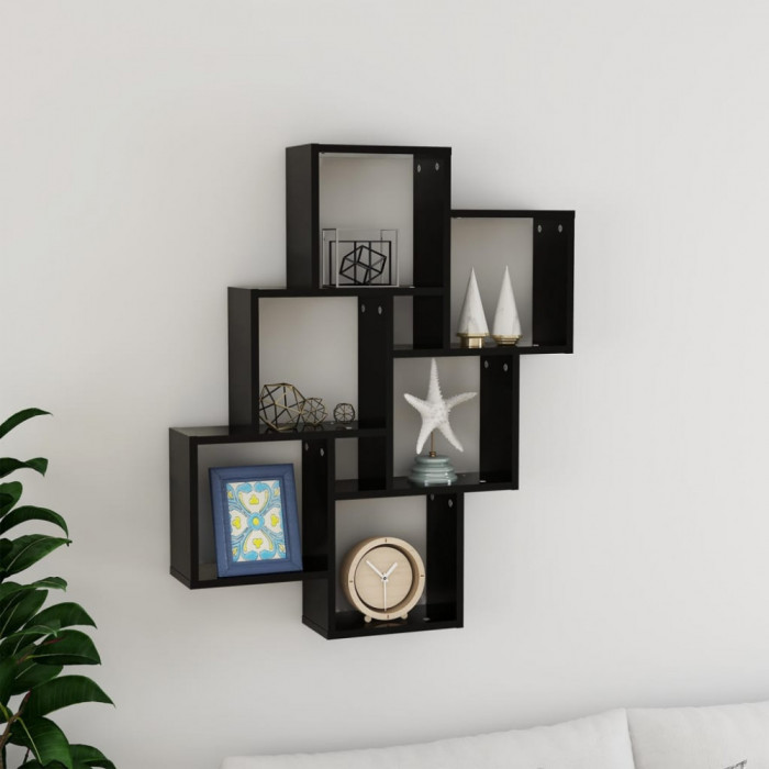 Raft de perete cub, negru, 78x15x93 cm, PAL GartenMobel Dekor