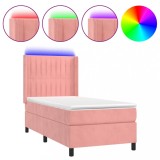 Cumpara ieftin Pat cu arcuri, saltea si LED, roz, 100x200 cm, catifea