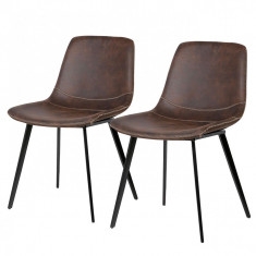 Set de 2 scaune Teini tapitate, tesatura/otel, maro, 48 x 77 x 60 cm foto