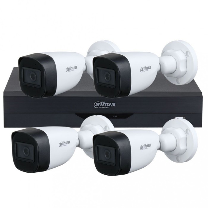 Kit supraveghere 4 camere basic 5 MP, IR 30 M, lentila fixa de 2.8mm, DVR 4 canale, Dahua cu Wizsense, inteligenta artificiala SafetyGuard Surveillanc