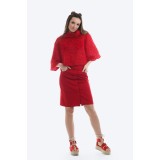 Bluza rosie oversized din tricot pufos cu maneci trei sferturi