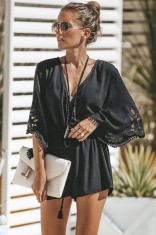 N854-1 Salopeta scurta casual cu broderie si cucurei