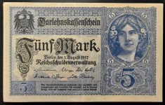 Bancnota istorica 5 MARCI - GERMANIA, anul 1917 *cod 500 A = EXCELENTA! foto