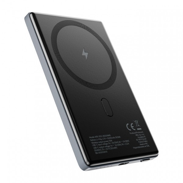 Baterie Externa Wireless Allity. APB-300, 5000mAh, 20W, PD + FQI, 1 x QI - 1 x USB-C, Gri