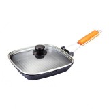 Cumpara ieftin Tigaie aluminiu tip grill teflonat cu capac 24x24 cm, Grunberg HXG24LD