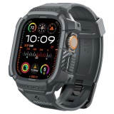 Husa pentru apple watch ultra / ultra 2 si curea, spigen rugged armor pro, dark grey