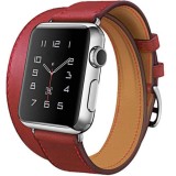 Cumpara ieftin Curea iUni compatibila cu Apple Watch Ultra/SE/8/7/6/5/4/3/2/1, 44mm, Double Tour, Piele, Rosu