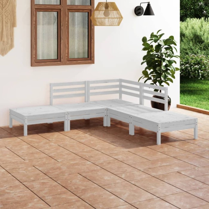 Gossi set mobilier de gradina, 5 piese, alb, lemn masiv de pin