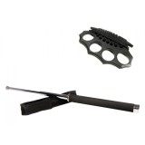 Cumpara ieftin Set Autoaparare: Baston Telescopic Otel 65cm Argintiu + Box Negru IDEALLSTORE, Husa Curea