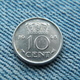 2L - 10 Cents 1948 Olanda - Wilhelmina / an unic de batere