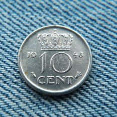 2L - 10 Cents 1948 Olanda - Wilhelmina / an unic de batere