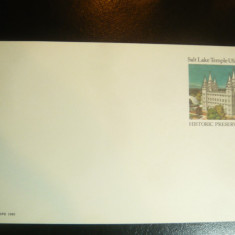 Carte Postala Saint Lake Temple -Historic preservation SUA ,necirculat 1980