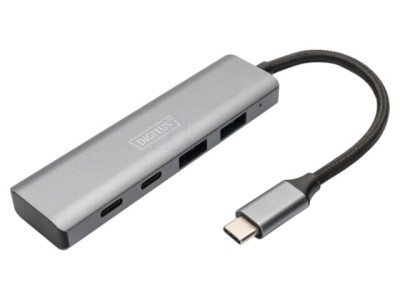 Hub USB DIGITUS USB A x2, USB C x2, USB 3.1, gri, 10Gbps foto