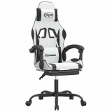 Cumpara ieftin Scaun de gaming cu suport picioare, alb/negru, piele ecologica