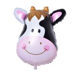 Balon din folie metalizata, flippy, mini figurine animalute, model vacuta, tematica aniversare, 45x40 cm, ambalaj individual, pai inclus, umflare cu a