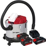 Einhell TE-AV 18/15 Li C PXC + Starter Kit + Twinpack- Aspirator pentru cenusa 100 mbar + Set 1 acumulator si incarcator Li-Ion 18 V 2.5 Ah + Set 2 ac