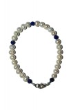 B364. Bratara Luxury cu Perle si Lapis Lazuli, fir metalic gilt, 18 cm, RavariuArt