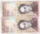 bnk bn Venezuela 2x100 bolivares 2014 serii consecutive , circulate