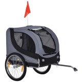 PawHut Remorcă Bicicletă pentru C&acirc;ini Talie Medie cu Ferestre Laterale și Steag, 130x73x90 cm, Gri și Negru | Aosom Romania
