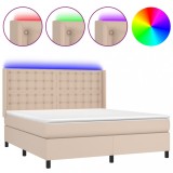 Cumpara ieftin Pat cu arcuri, cu saltea si LED cappuccino 180x200 cm piele eco