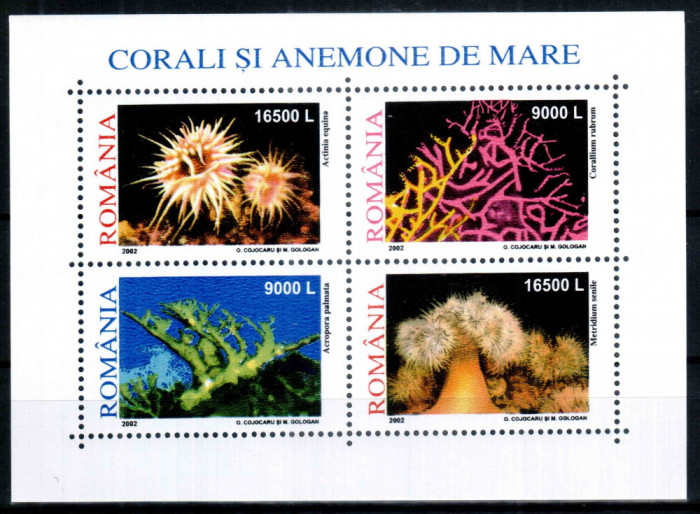Romania 2002, LP 1577, Corali si anemone de mare (II), bloc, MNH! LP 7,60 lei