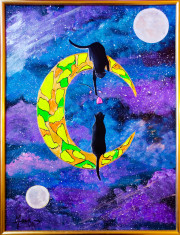 Tablou pictat pictura acrilica 30x40 cm pisici &amp;quot;Space Kitties&amp;quot; foto