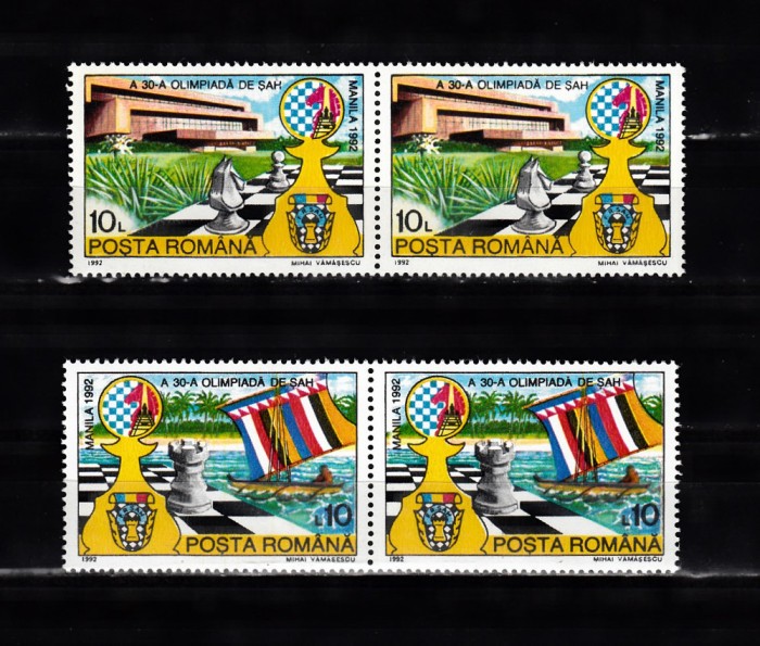 A11 TX10 1 - 1992 - A 30-a Olimpiada de sah - Manila - perechi de doua timbre