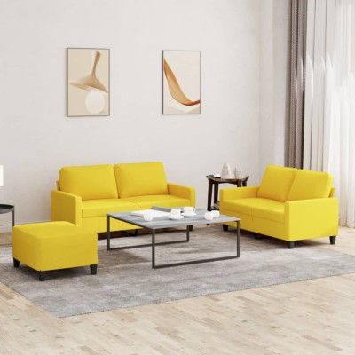 vidaXL Set de canapele cu perne, 3 piese, galben deschis, textil 3201457 foto