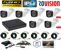 Sistem supraveghere video 6 camere exterior 2MP, 1080P full hd IR 30m, DVR 8 canale, accesorii full, live internet foto