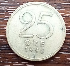 (A70) MONEDA DIN ARGINT SUEDIA - 25 ORE 1946, LIT. TS, REGELE GUSTAF V