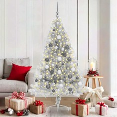 Brad de Crăciun cu lumini decorative cu coarde Argintiu 180 cm