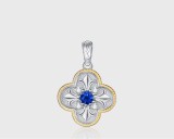 Cumpara ieftin Pandantiv din Argint 925 Bicolor , Model Trifoi Vintage cu Zirconiu verde Regal E i Motive Fleur-de-lis