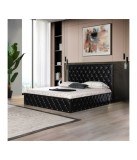 Pat Tapitat OTTO Negru 140 X 200 cu Lada de Depozitare, Somiera Rabatabilă + Saltea Ortopedica 20cm Grosime