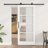 Ușa glisantă vidaXL cu set de hardware &#039;ORKDAL&#039;Alb din lemn masiv &amp; Sticlă