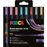 Marker UNI Posca PC-5M, varf rotund, 1. 8-2. 5mm, set 8 culori metalizate