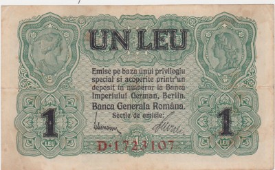 ROMANIA 1 LEU BGR 1917 VF foto