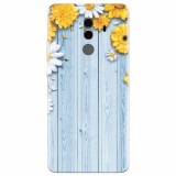 Husa silicon pentru Huawei Mate 10, Sunflower On Blue Wood