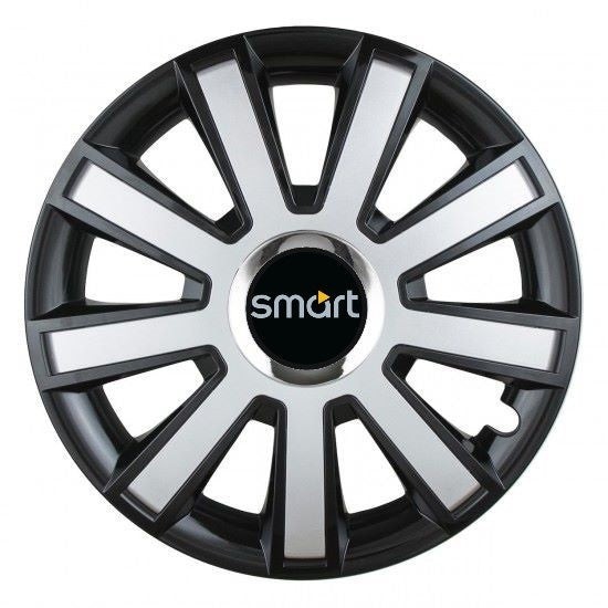 Set 4 capace roti Silver/black cu inel cromat R14 Compatibil Cu Smart