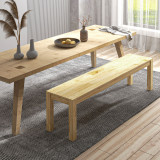 Cumpara ieftin HOMCOM Banca de sufragerie din lemn 150 cm pentru 3 persoane, banca din lemn pentru bucatarie, sufragerie, intrare, efect de lemn natural