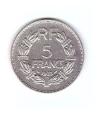 Moneda Franta 5 francs/franci 1933, stare buna, curata, Europa, Nichel