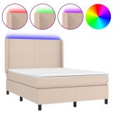 Cumpara ieftin Pat cu arcuri, saltea si LED, cappuccino, 140x200cm, piele eco