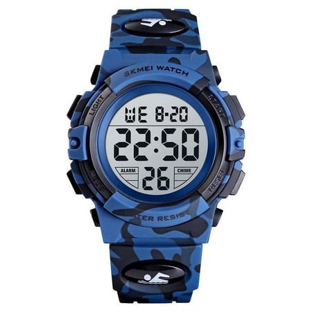 Ceas copii, Pentru baieti, Skmei, Sport, Digital, Alarma, Cronometru, Alarma, Camuflaj, Albastru