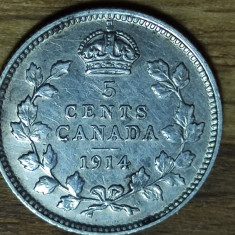 Canada - moneda de colectie argint sterling - 5 cents 1914 - George V - XF !